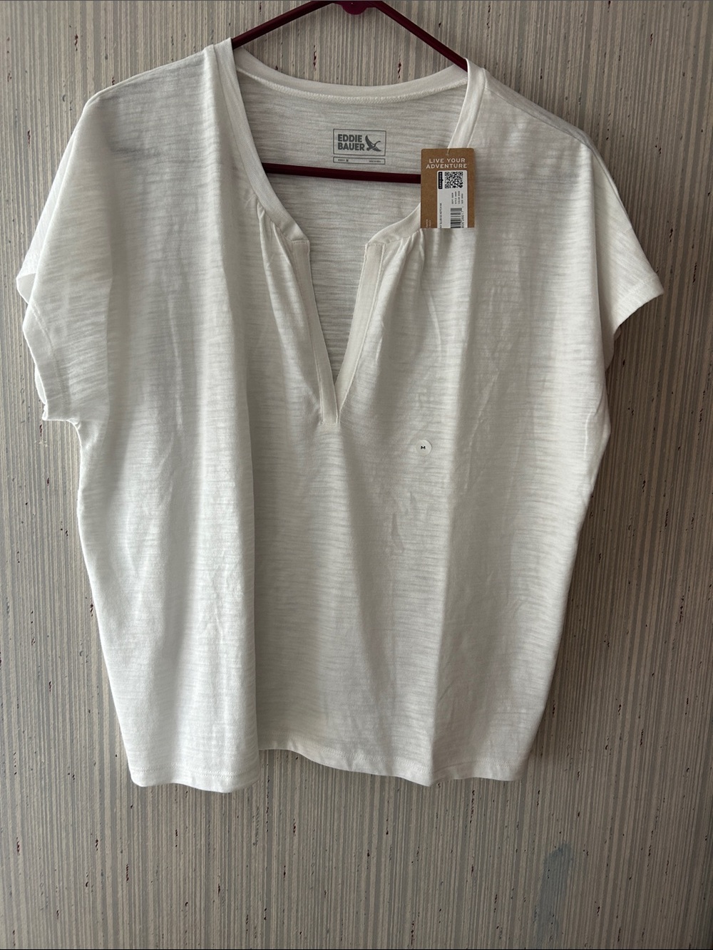 Eddie Bauer White Notch V-Neck Tee